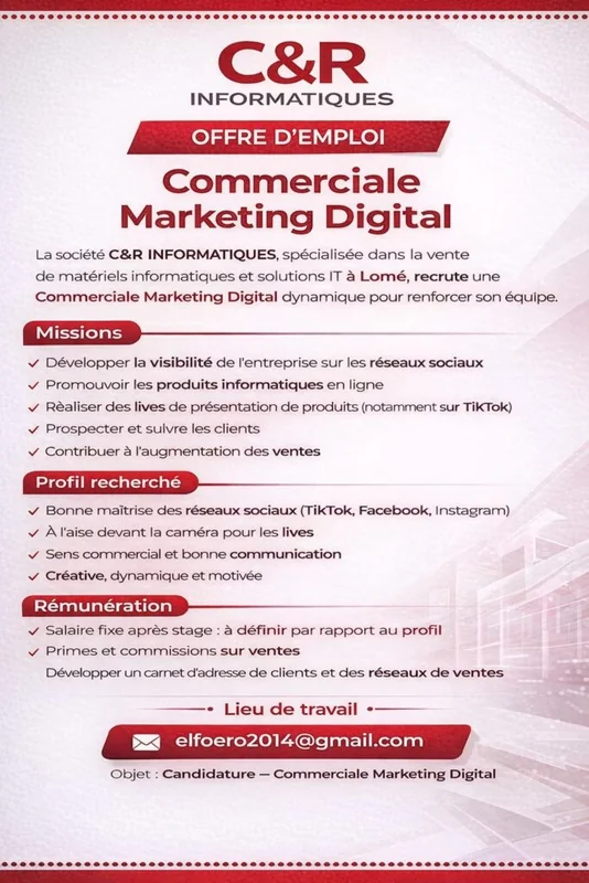 Recrutement d'une Commerciale en Marketing Digital chez C&R Informatique