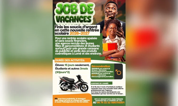 Opportunité de job de vacances à Lomé