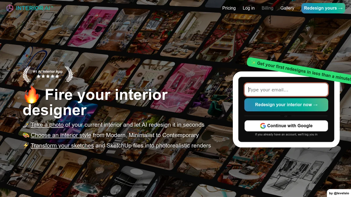 Interior AI™ : Application de design d'intérieur et staging virtuel par intelligence artificielle